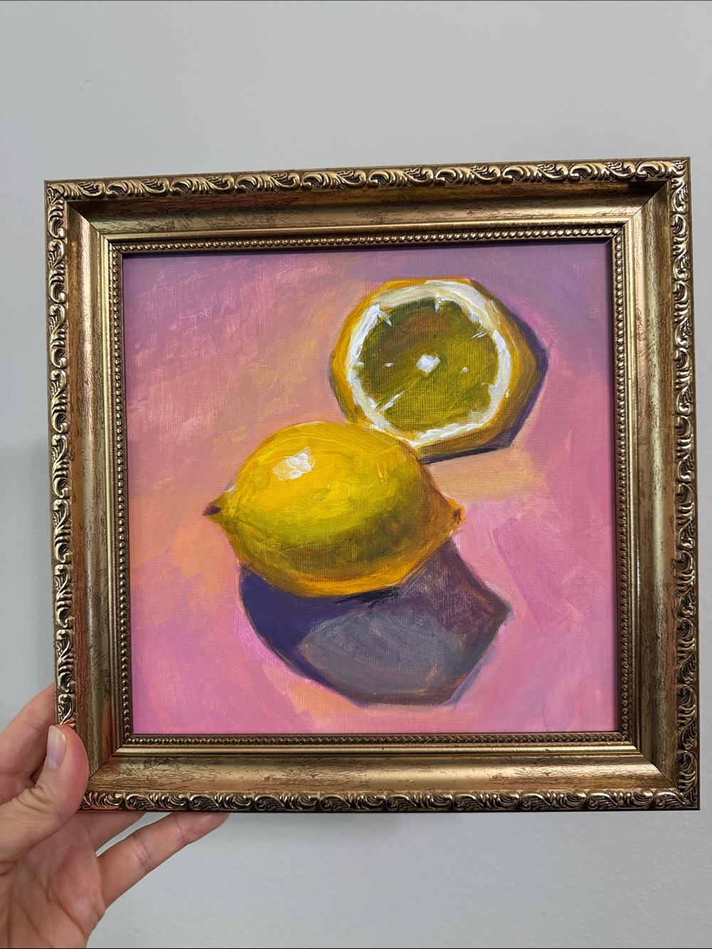 Original Lemon Still Life Painting- Yellow 8”x 8”, unframed.